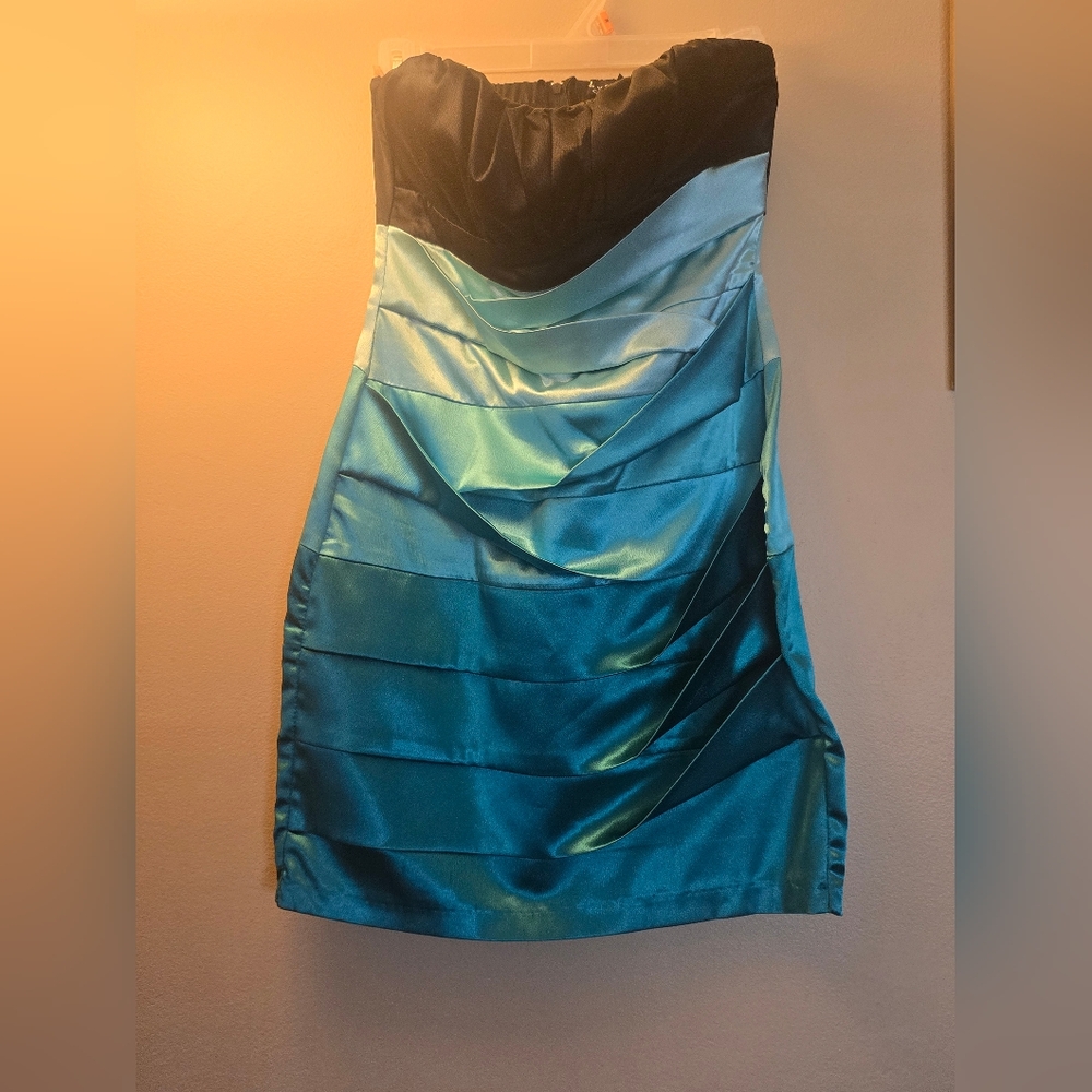 Elegant Blue and Black Satin Dress